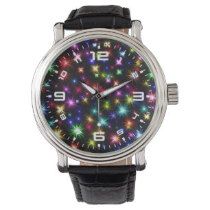 Farbenfrohe Sterne Feuerwerk Design Armbanduhr