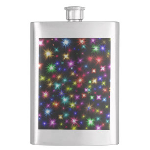 Farbenfrohe Sterne Feuerwerk Design Flachmann