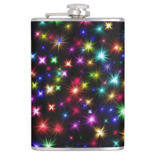 Farbenfrohe Sterne Feuerwerk Design Flachmann