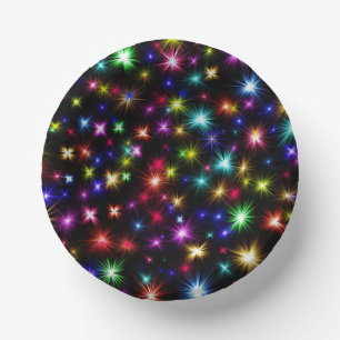 Farbenfrohe Sterne Feuerwerk Design Pappteller