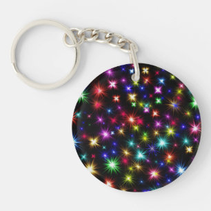 Farbenfrohe Sterne Feuerwerk Design Schlüsselanhänger