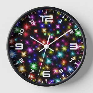 Farbenfrohe Sterne Feuerwerk Design Uhr