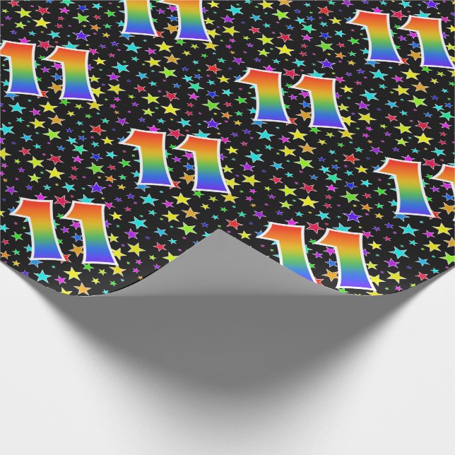 Farbenfrohe Sterne + Regenbogenmuster "11" Ereigni Geschenkpapier (Ecke)