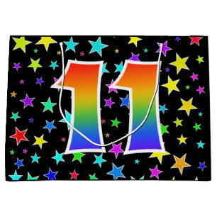 Farbenfrohe Sterne + Regenbogenmuster "11" Ereigni Große Geschenktüte
