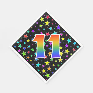 Farbenfrohe Sterne + Regenbogenmuster "11" Ereigni Serviette