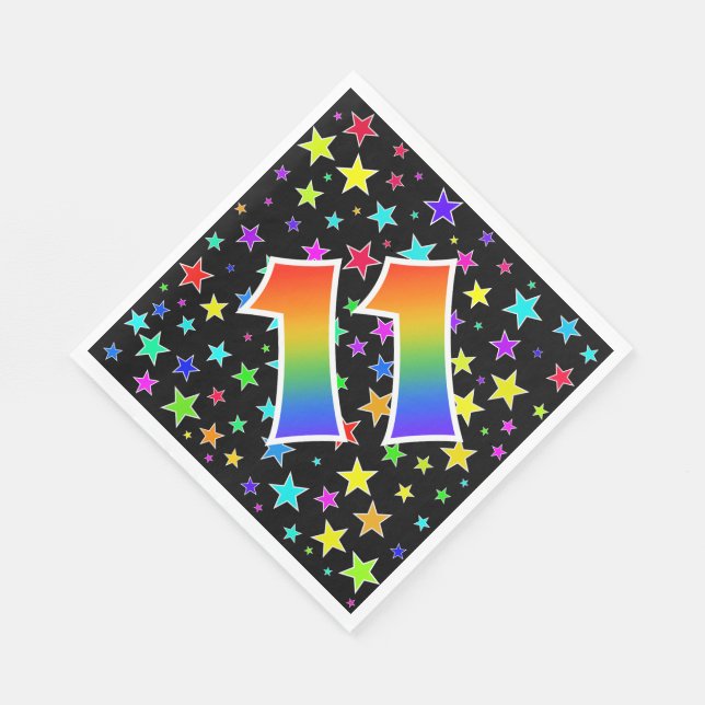 Farbenfrohe Sterne + Regenbogenmuster "11" Ereigni Serviette (Ecke)