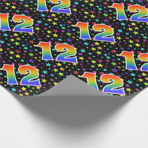 Farbenfrohe Sterne + Regenbogenmuster "12" Event # Geschenkpapier