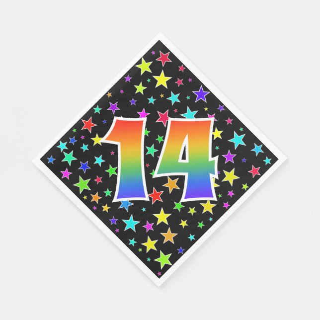 Farbenfrohe Sterne + Regenbogenmuster "14" Event # Serviette (Ecke)