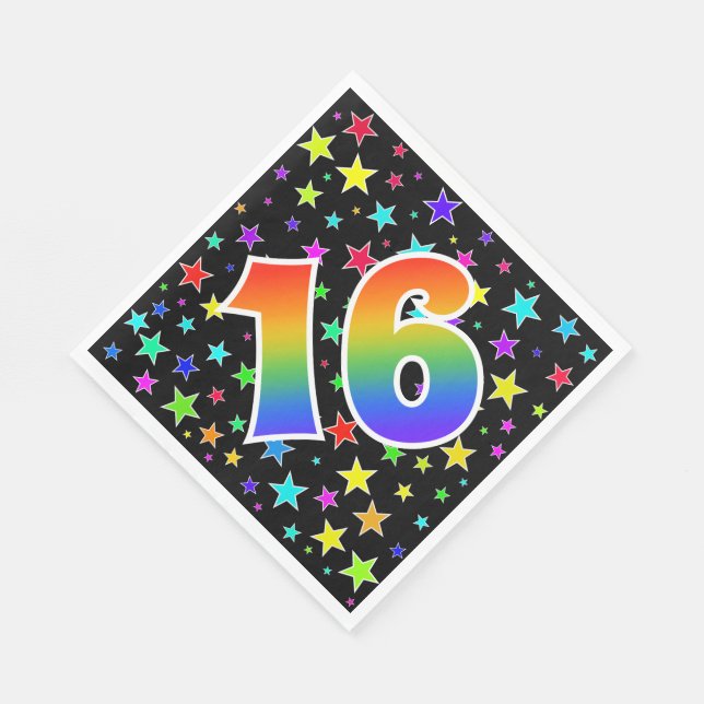 Farbenfrohe Sterne + Regenbogenmuster "16" Event # Serviette (Ecke)