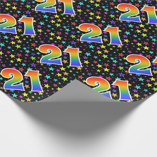 Farbenfrohe Sterne + Regenbogenmuster "21" Event # Geschenkpapier (Ecke)