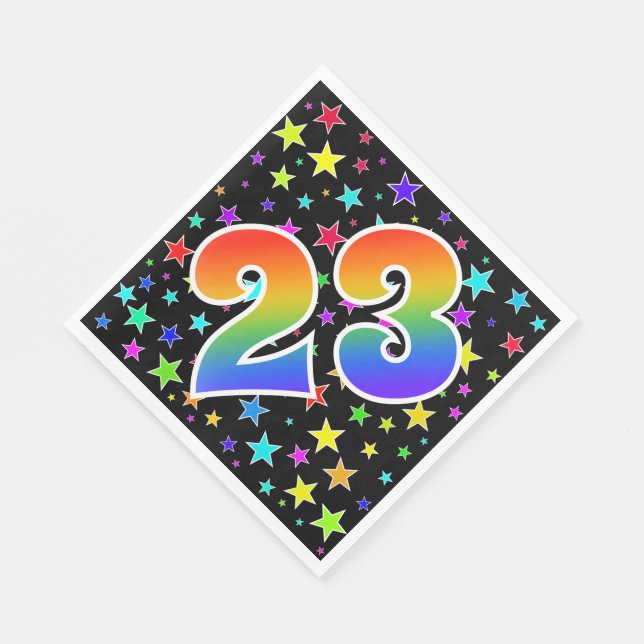 Farbenfrohe Sterne + Regenbogenmuster "23" Event # Serviette (Ecke)