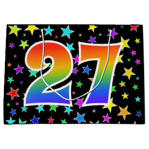 Farbenfrohe Sterne + Regenbogenmuster "27" Event # Große Geschenktüte