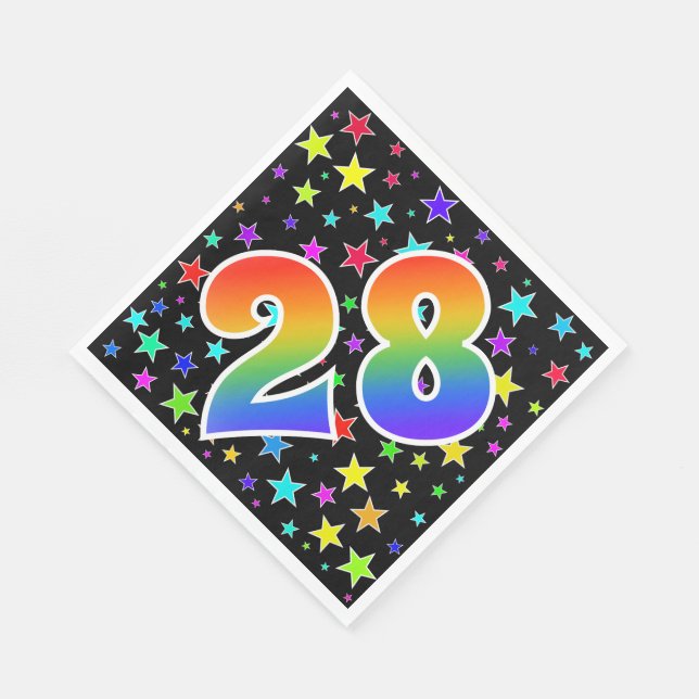 Farbenfrohe Sterne + Regenbogenmuster "28" Event # Serviette (Ecke)