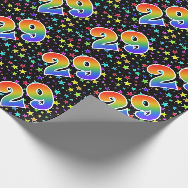 Farbenfrohe Sterne + Regenbogenmuster "29" Event # Geschenkpapier (Ecke)