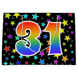 Farbenfrohe Sterne + Regenbogenmuster "31" Event # Große Geschenktüte