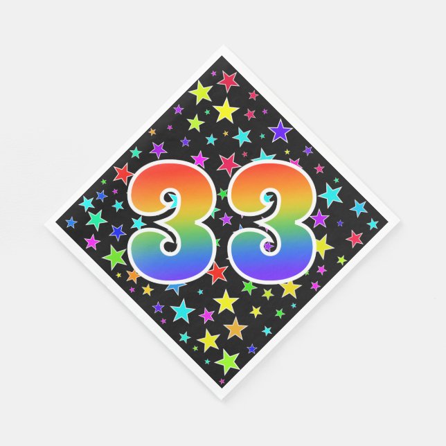 Farbenfrohe Sterne + Regenbogenmuster "33" Event # Serviette (Ecke)