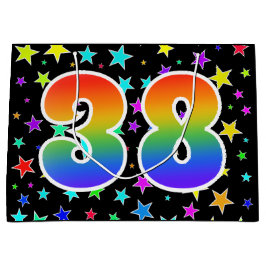 Farbenfrohe Sterne + Regenbogenmuster "38" Event # Große Geschenktüte