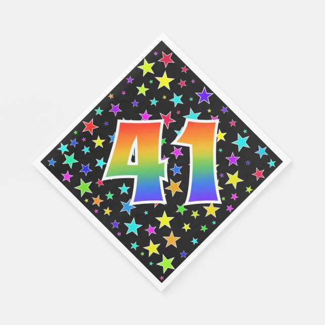 Farbenfrohe Sterne + Regenbogenmuster "41" Event # Serviette (Ecke)