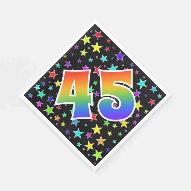 Farbenfrohe Sterne + Regenbogenmuster "45" Event # Serviette (Ecke)