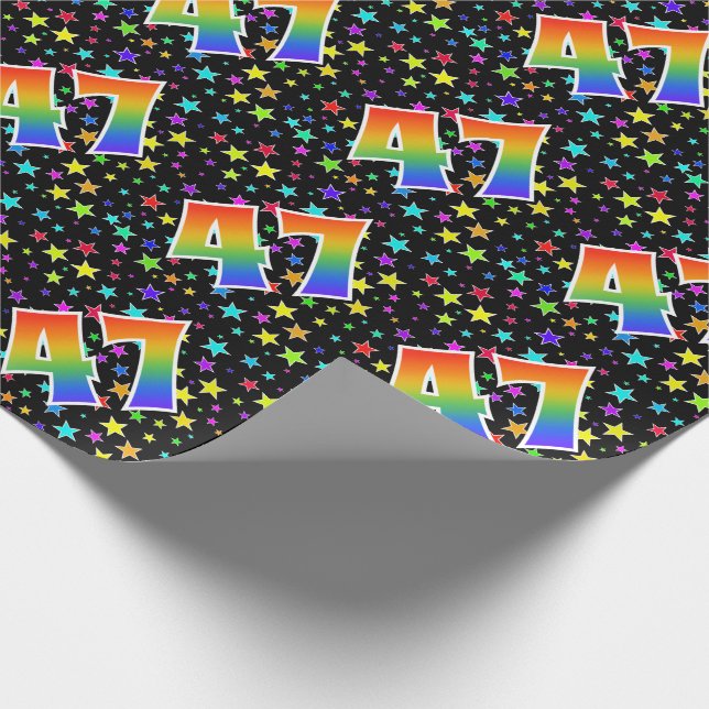 Farbenfrohe Sterne + Regenbogenmuster "47" Event # Geschenkpapier (Ecke)