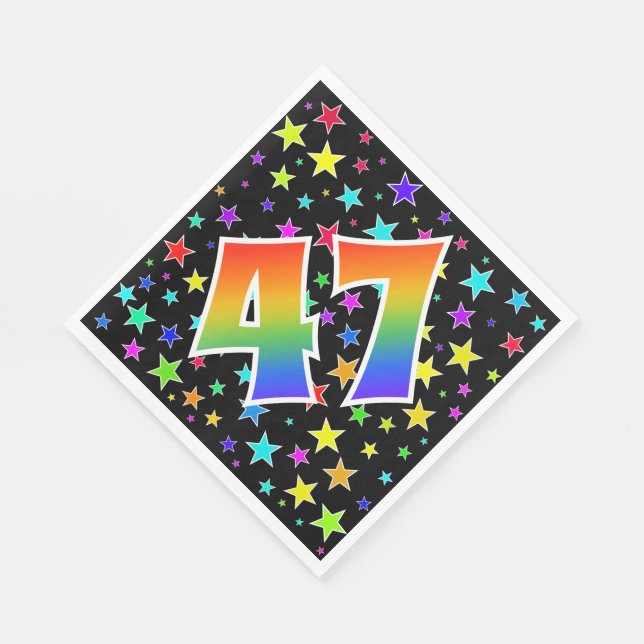 Farbenfrohe Sterne + Regenbogenmuster "47" Event # Serviette (Ecke)