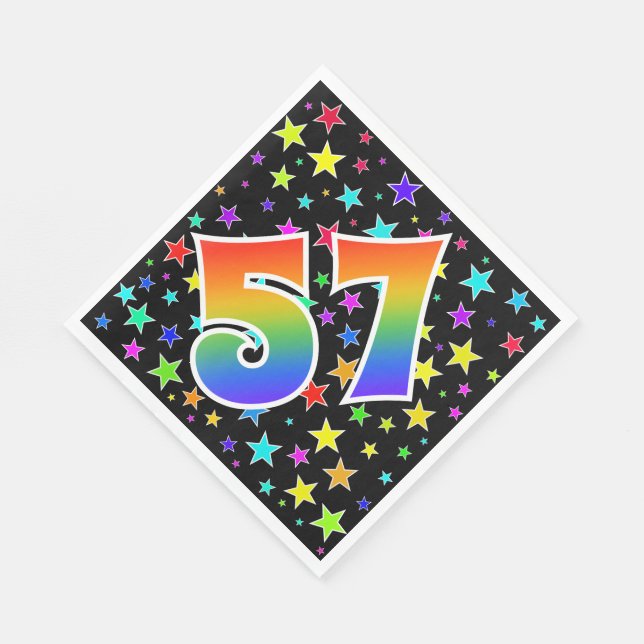 Farbenfrohe Sterne + Regenbogenmuster "57" Event # Serviette (Ecke)