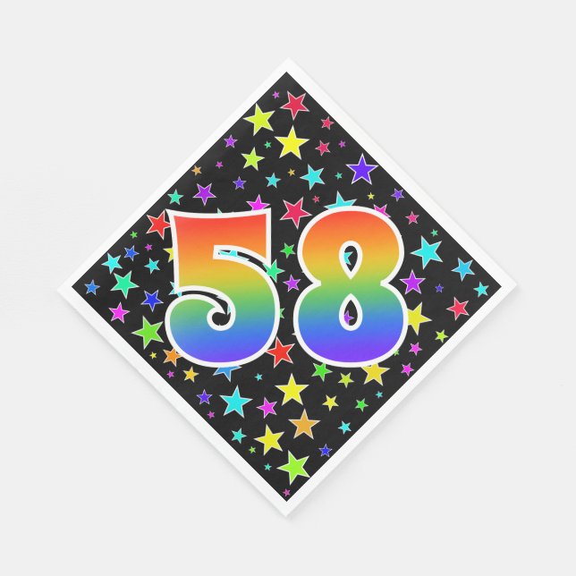 Farbenfrohe Sterne + Regenbogenmuster "58" Event # Serviette (Ecke)