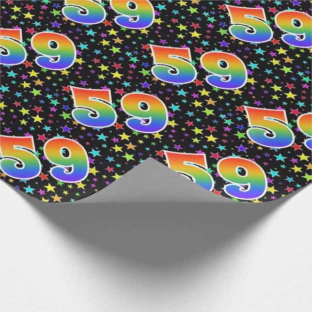 Farbenfrohe Sterne + Regenbogenmuster "59" Event # Geschenkpapier (Ecke)