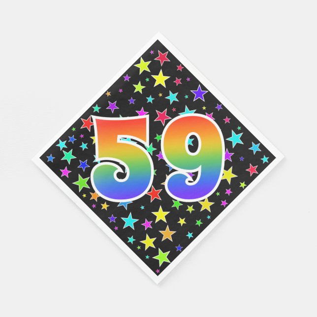 Farbenfrohe Sterne + Regenbogenmuster "59" Event # Serviette (Ecke)