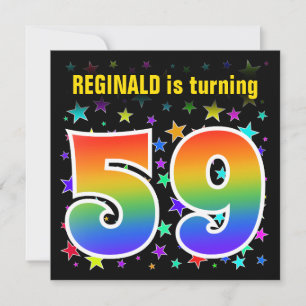 Farbenfrohe Sterne + Regenbogenmuster "59" Geburts Einladung