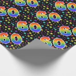 Farbenfrohe Sterne + Regenbogenmuster "60" Event # Geschenkpapier