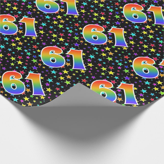 Farbenfrohe Sterne + Regenbogenmuster "61" Event # Geschenkpapier (Ecke)
