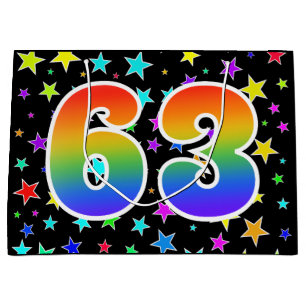 Farbenfrohe Sterne + Regenbogenmuster "63" Ereigni Große Geschenktüte