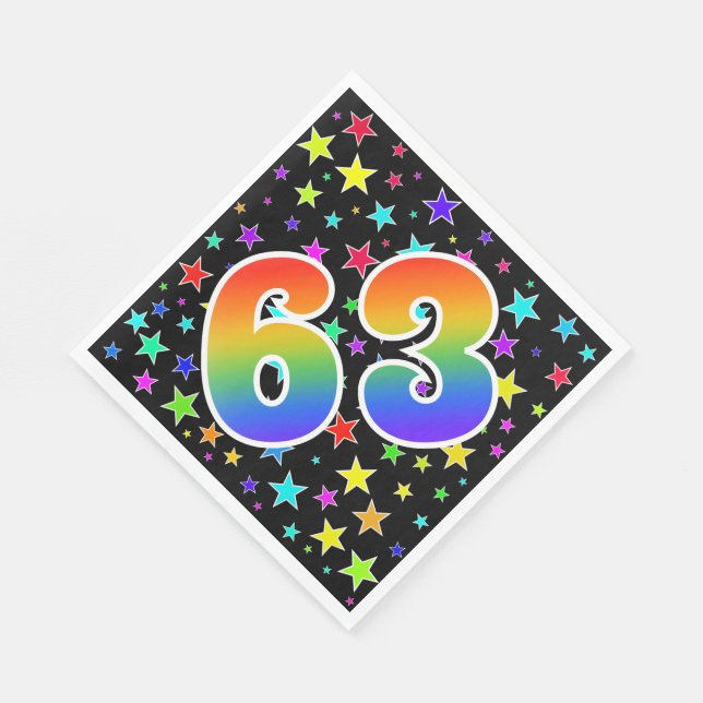Farbenfrohe Sterne + Regenbogenmuster "63" Event # Serviette (Ecke)