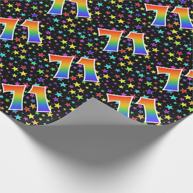 Farbenfrohe Sterne + Regenbogenmuster "71" Event # Geschenkpapier (Ecke)