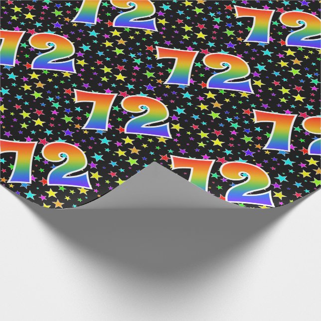 Farbenfrohe Sterne + Regenbogenmuster "72" Event # Geschenkpapier (Ecke)