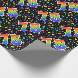 Farbenfrohe Sterne + Regenbogenmuster "75" Event # Geschenkpapier