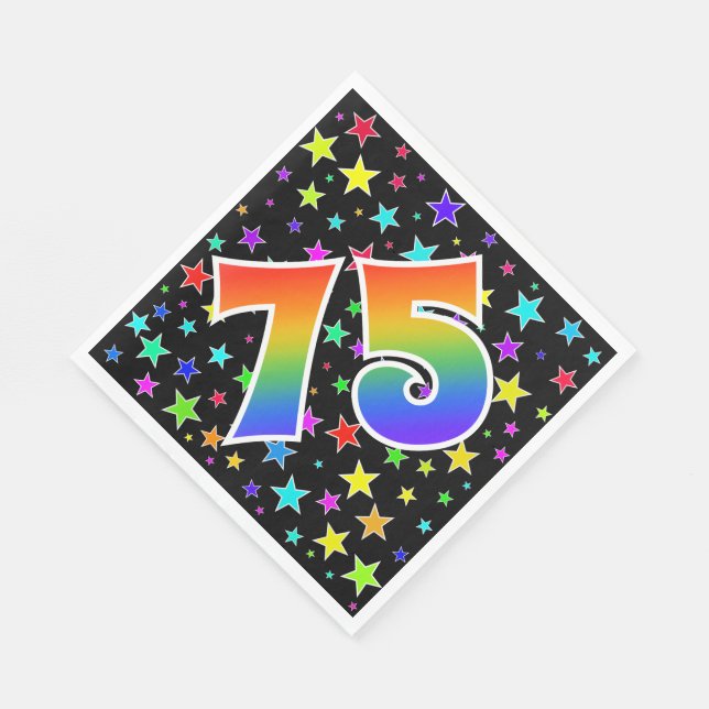 Farbenfrohe Sterne + Regenbogenmuster "75" Event # Serviette (Ecke)