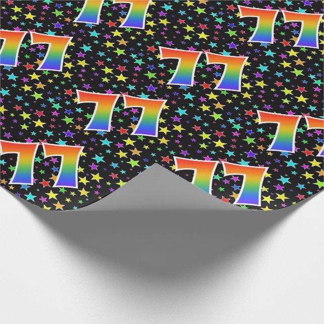 Farbenfrohe Sterne + Regenbogenmuster "77" Event # Geschenkpapier (Ecke)