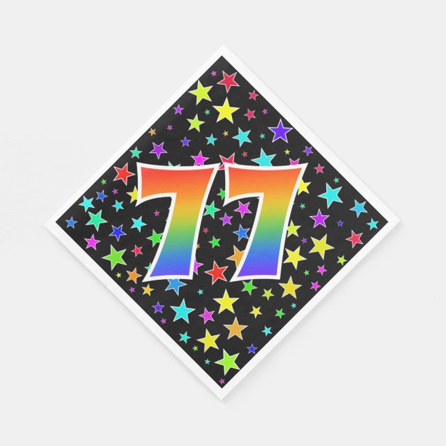Farbenfrohe Sterne + Regenbogenmuster "77" Event # Serviette (Ecke)