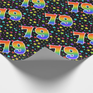 Farbenfrohe Sterne + Regenbogenmuster "79" Event # Geschenkpapier
