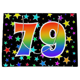 Farbenfrohe Sterne + Regenbogenmuster "79" Event # Große Geschenktüte