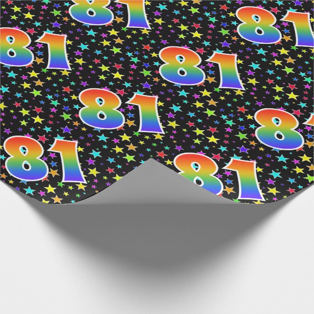 Farbenfrohe Sterne + Regenbogenmuster "81" Event # Geschenkpapier (Ecke)