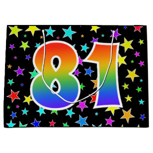 Farbenfrohe Sterne + Regenbogenmuster "81" Event # Große Geschenktüte