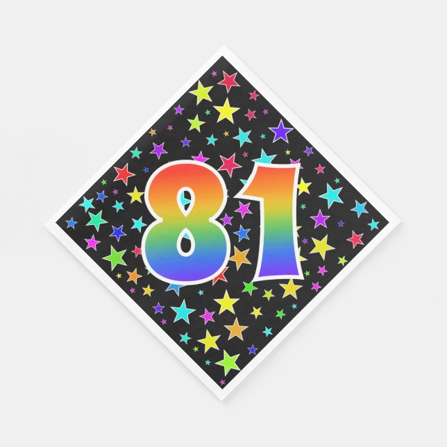 Farbenfrohe Sterne + Regenbogenmuster "81" Event # Serviette (Ecke)