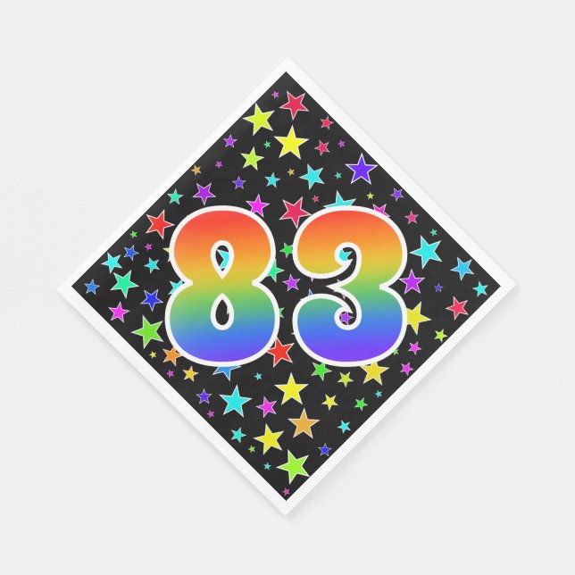 Farbenfrohe Sterne + Regenbogenmuster "83" Event # Serviette (Ecke)