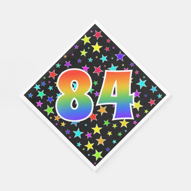 Farbenfrohe Sterne + Regenbogenmuster "84" Event # Serviette (Ecke)