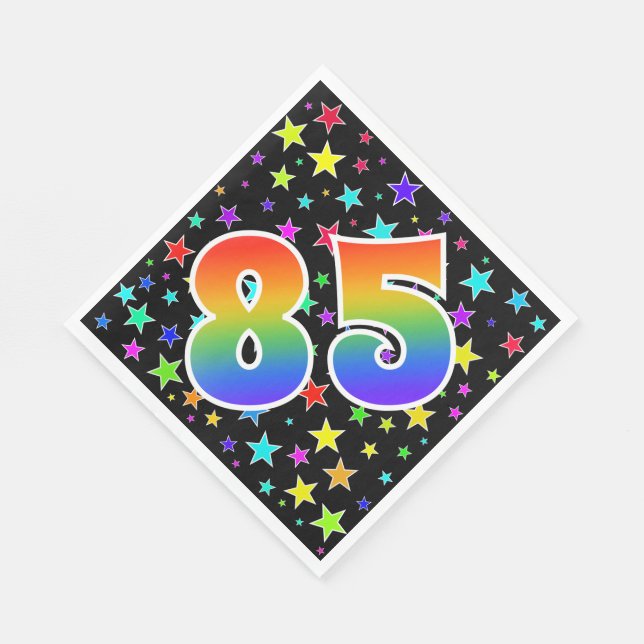Farbenfrohe Sterne + Regenbogenmuster "85" Event # Serviette (Ecke)