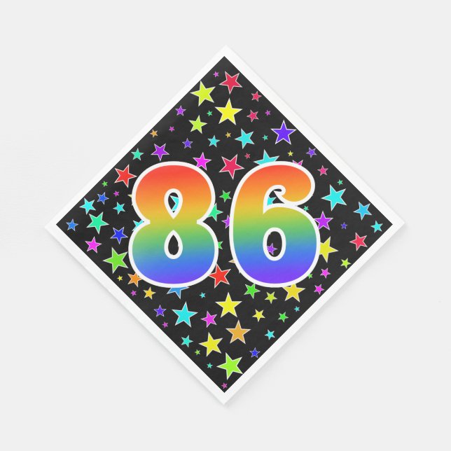Farbenfrohe Sterne + Regenbogenmuster "86" Event # Serviette (Ecke)