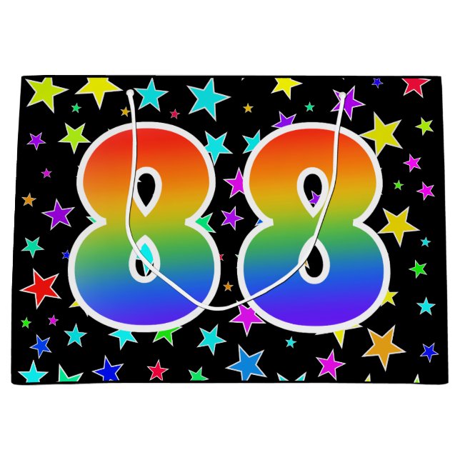 Farbenfrohe Sterne + Regenbogenmuster "88" Event # Große Geschenktüte (Vorderseite)